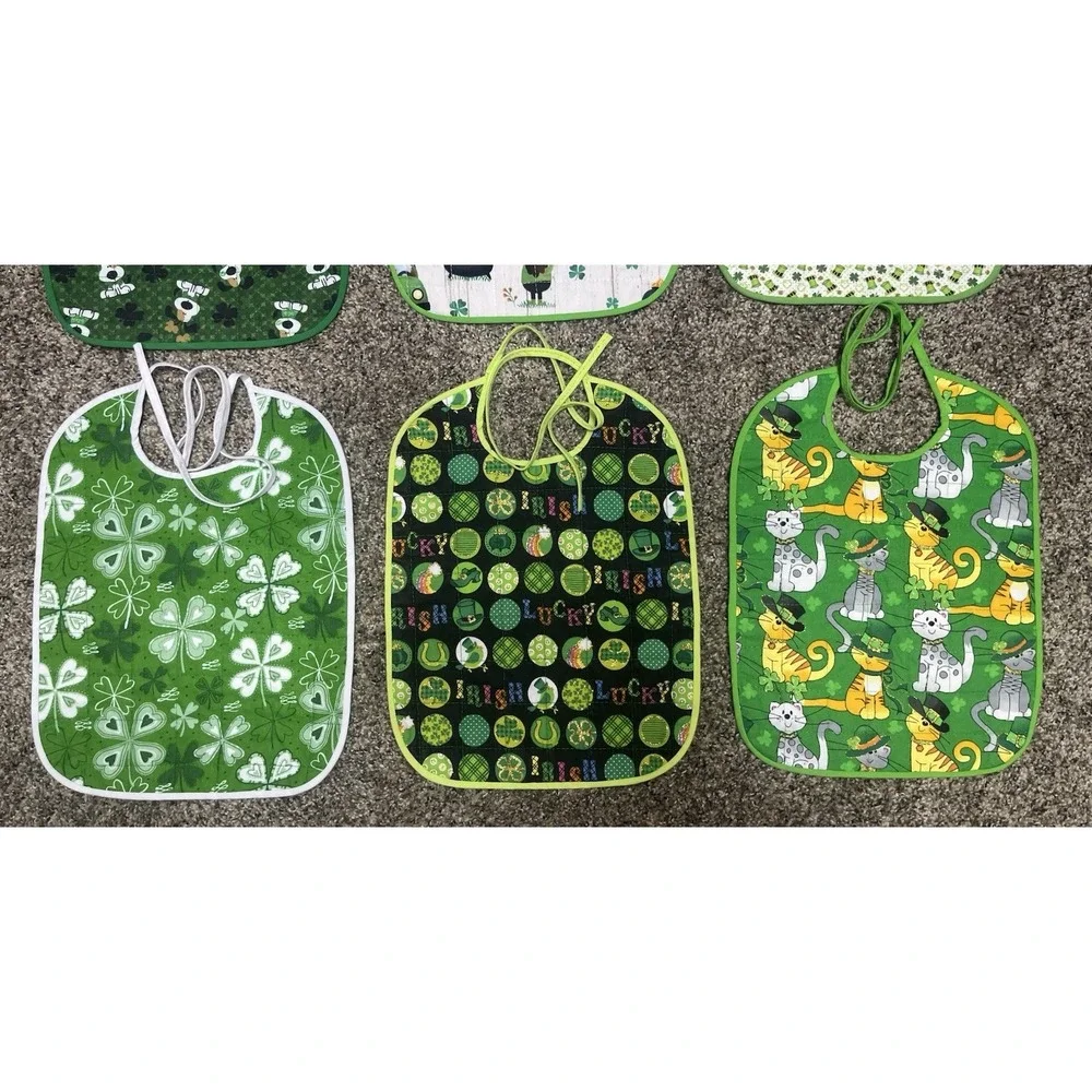Lot Of 6 Quilted‎ Handmade St. Patrick's Day Baby Bibs Large Size 12